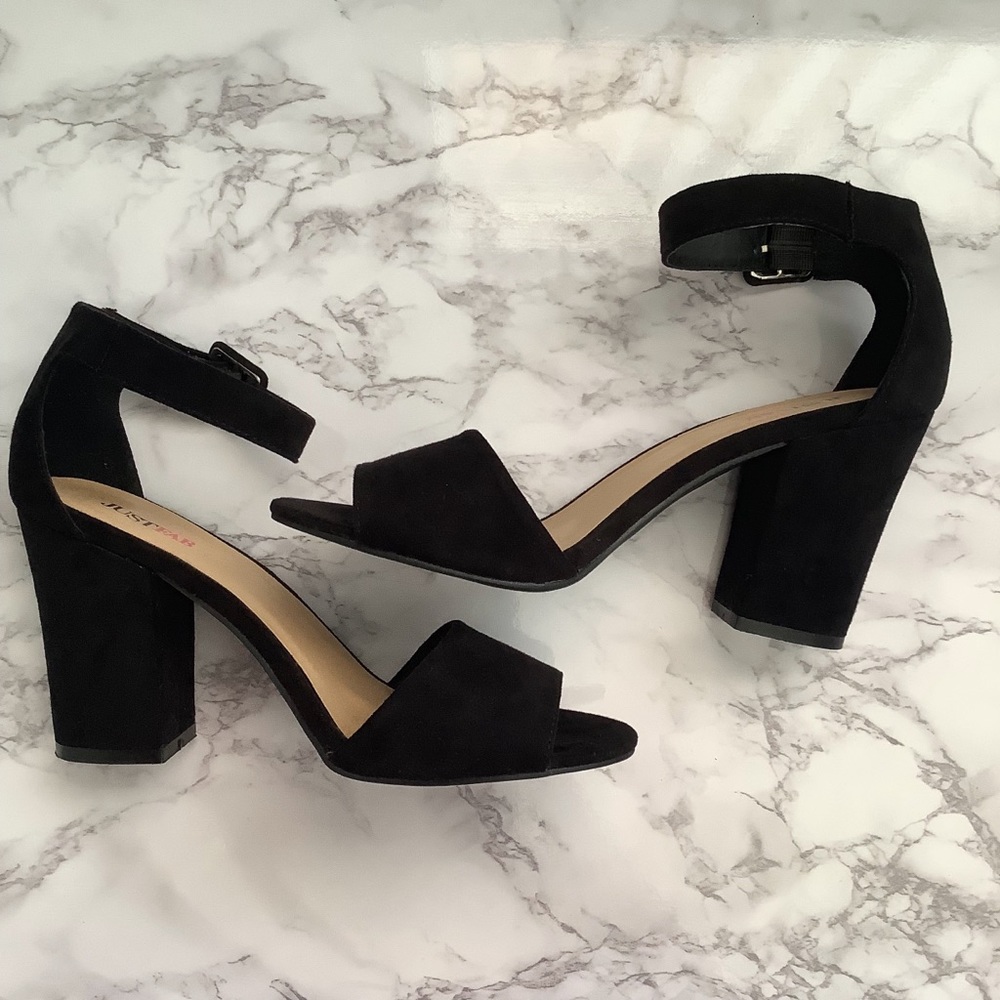 JustFab Black Faux Suede Block Heels